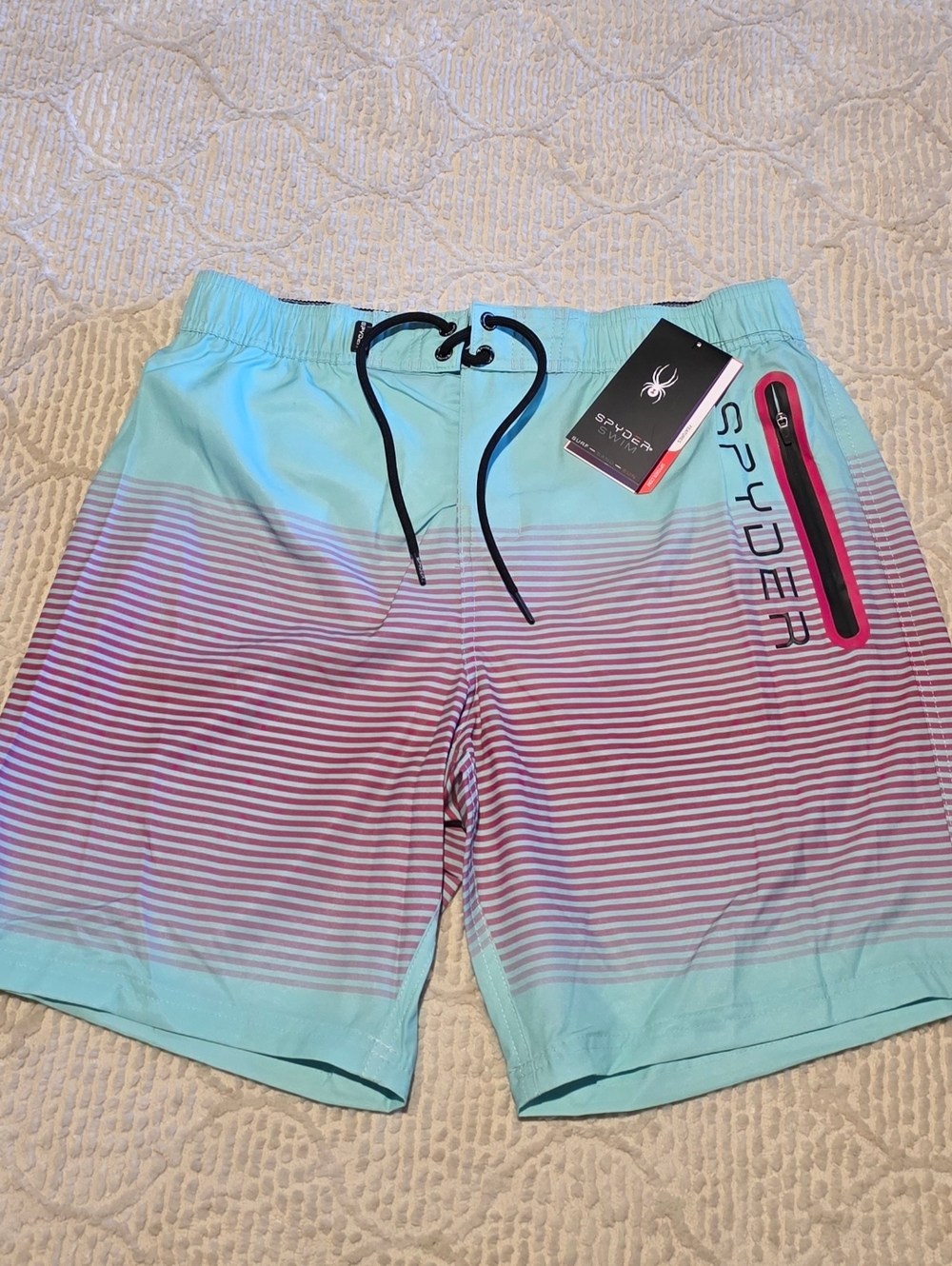 Spyder Swim Men's Double Ombre Stripe 9" E-Board Shorts Swim Trunks